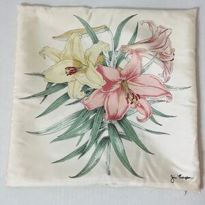 Jim Thompson Pillow Cover Floral Lillies 15 x 15 Silk Ivory Cream Square